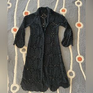 Vintage crocheted black duster